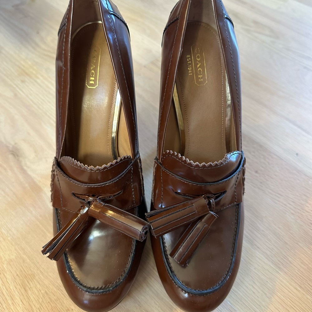 Coach Alisia Box Calf Chestnut Heeled Loafer 10